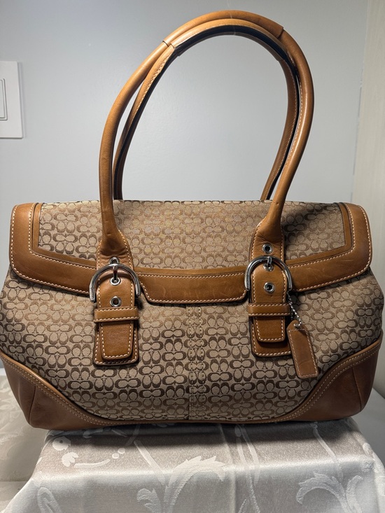 Coach Handbags - Coach Brown Signature Canvas Shoulder Satchel with Tan Leather Trim